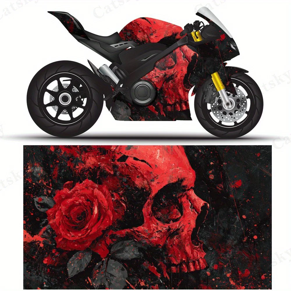 

Red Rose & Skull Dark Art Motorcycle Film Stickers, Durable PVC Adhesive Decals for Motorcycle Customization, Weather-Resistant