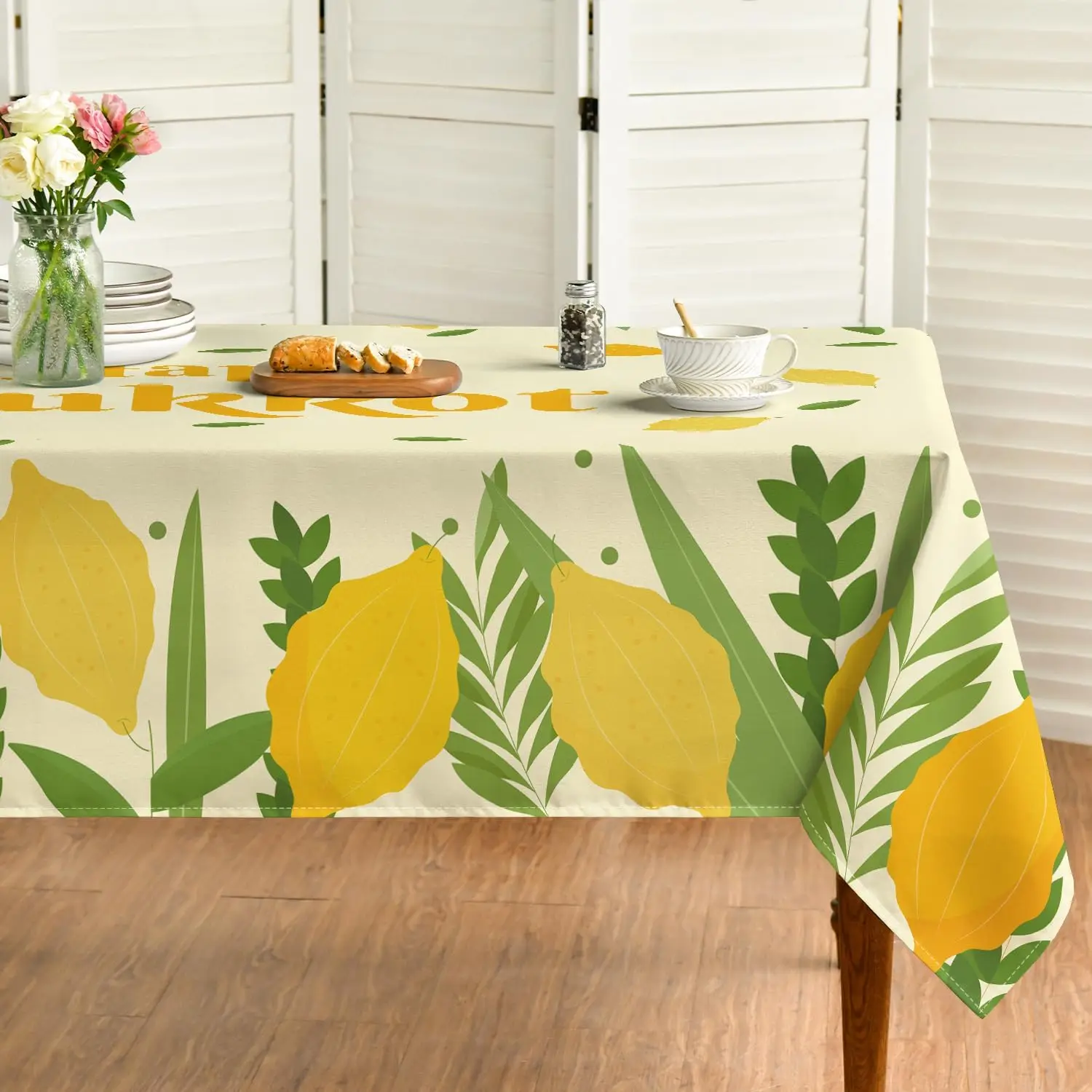 Happy Sukkot Waterproof Tablecloth Table Decor Etrog Lulav Hebrew Jewish Holiday Kitchen Dining Tablecloth Sukkot Decorations