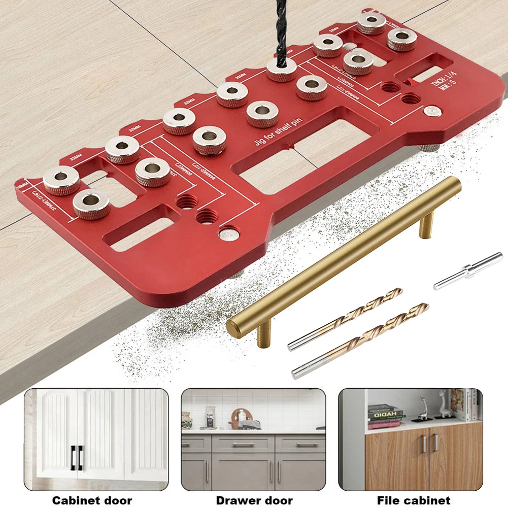 Handle Pitch Punch Hole Locator Aluminum Alloy Shelf Pin Drilling Guide Jig Multi-Purpose for Furniture Wardrobe Handle Install