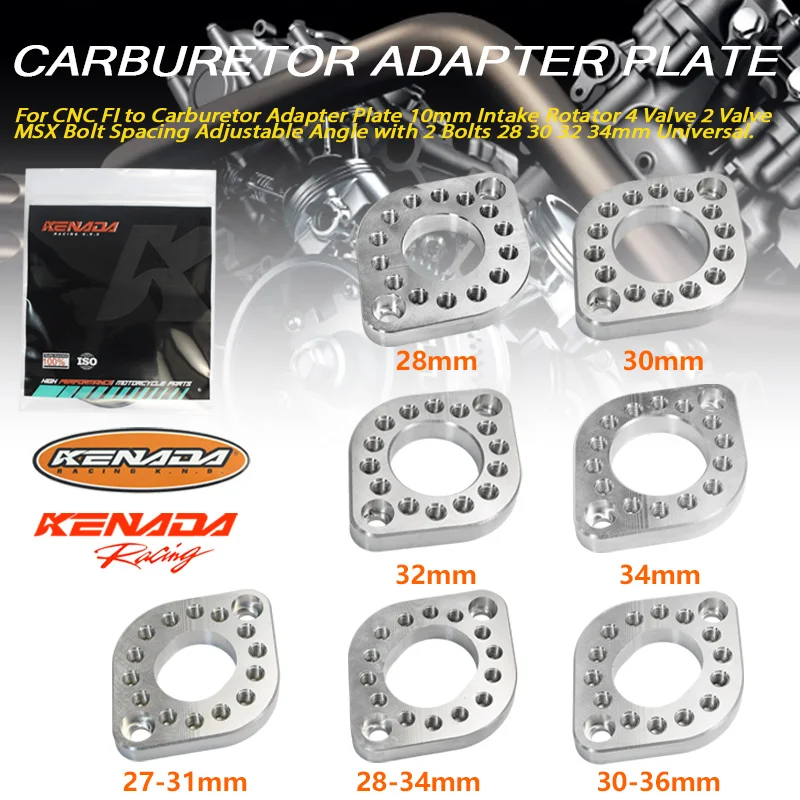 

KENADA Racing Carburetor Adapter Plate CNC Adjustable Intake Rotator FI to Carburetor 2/4 Valve 28mm 30mm 32mm 34mm