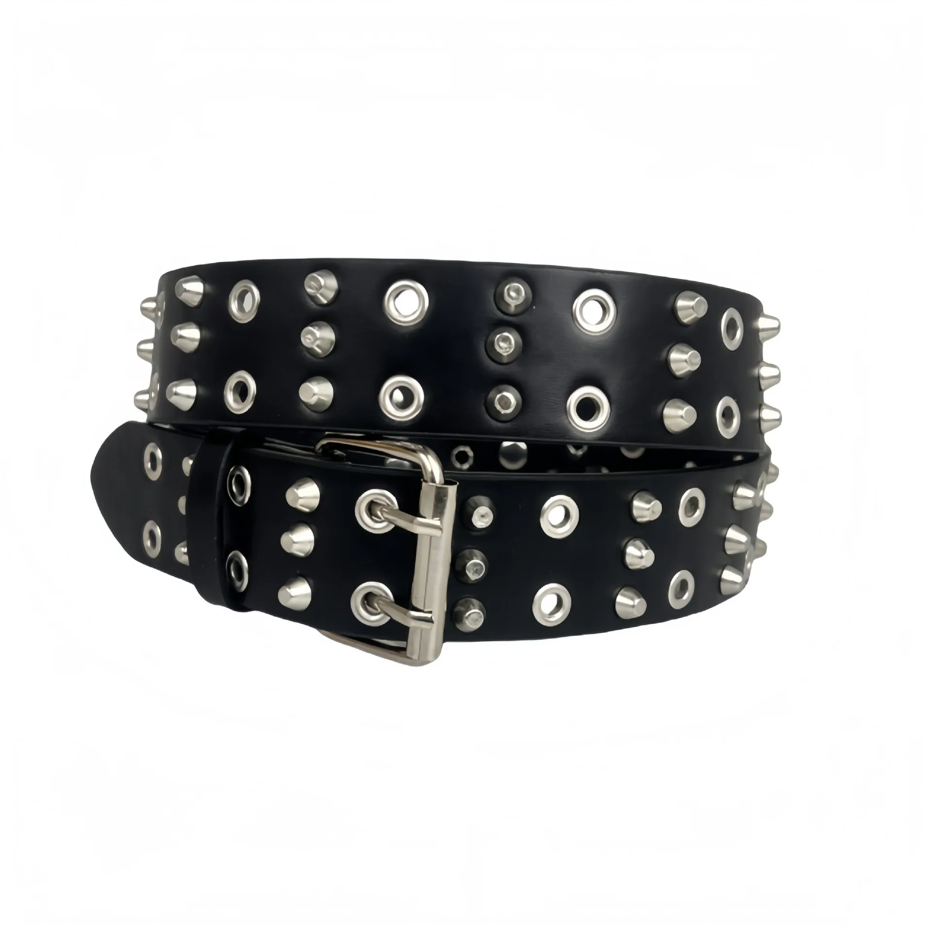 European And American Fashion Eyelet For Men Rivets, Vintage Belt With Double Pin Buckle, No-Punch Belt, Punk Style