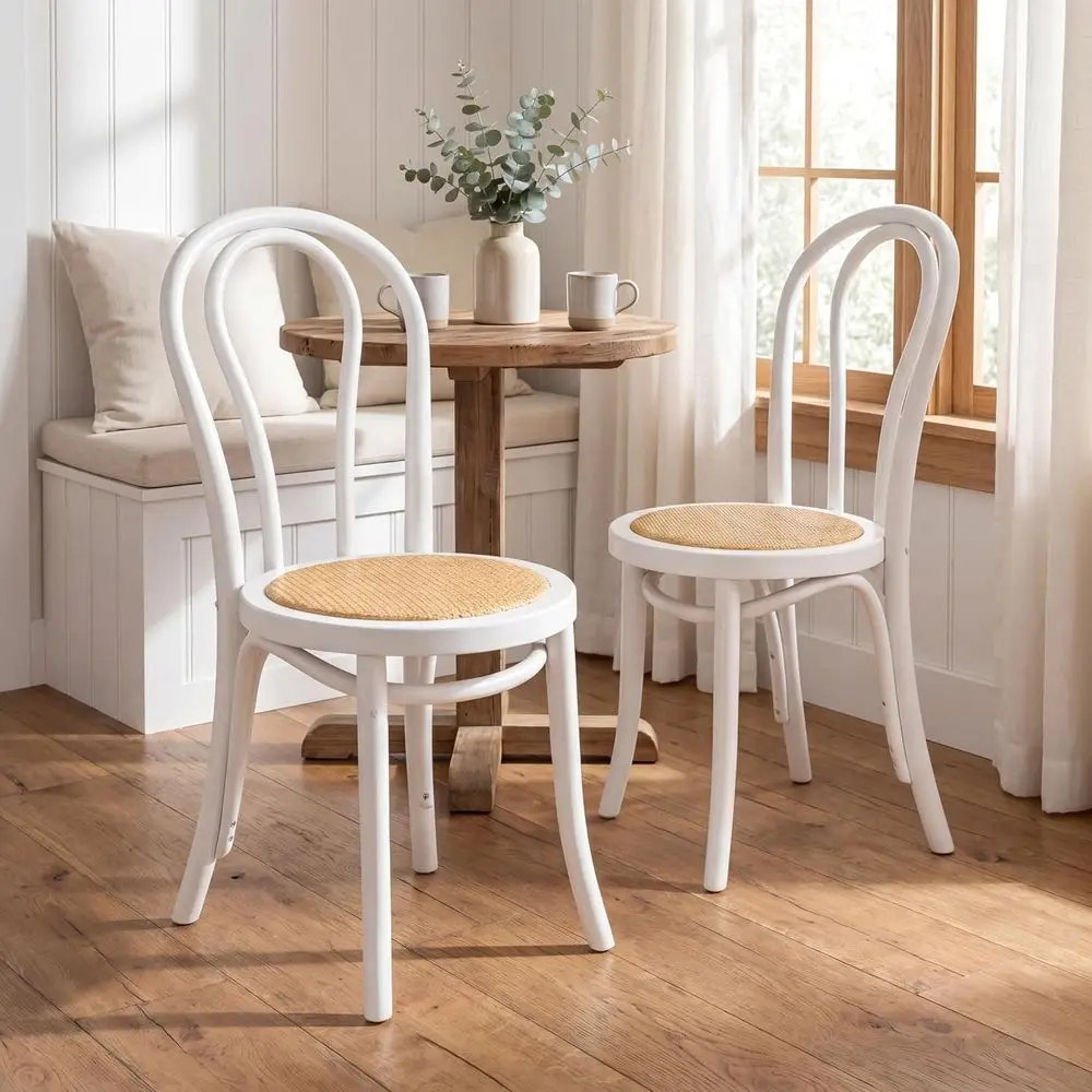 

Solid Bentwood Dining Chairs Set of 2, Traditional Country Style, Ideal for Home or Restaurant Use, White