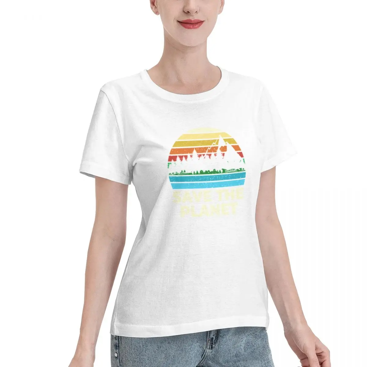 Wardrobe Filler Retro Save The Planet Women's T-shirt Travel Outfit Non Shrink Tshirt