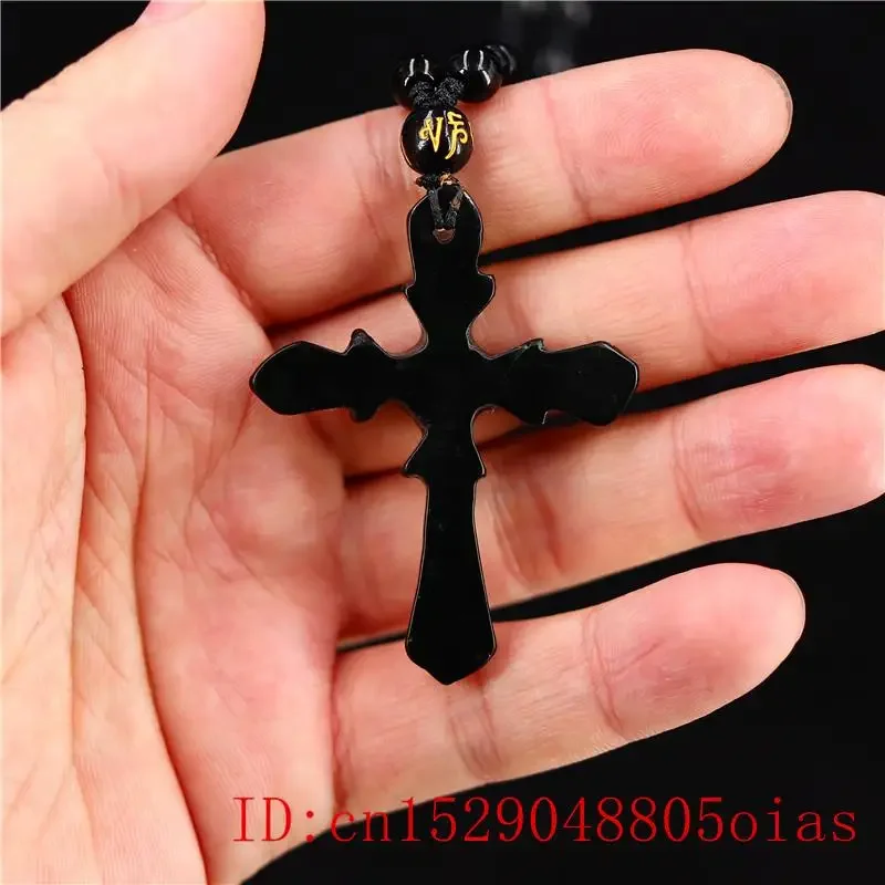 Jade Cross Pendant Necklace Gifts Jewellery Black Green Carved Fashion Chinese Amulet Natural Charm