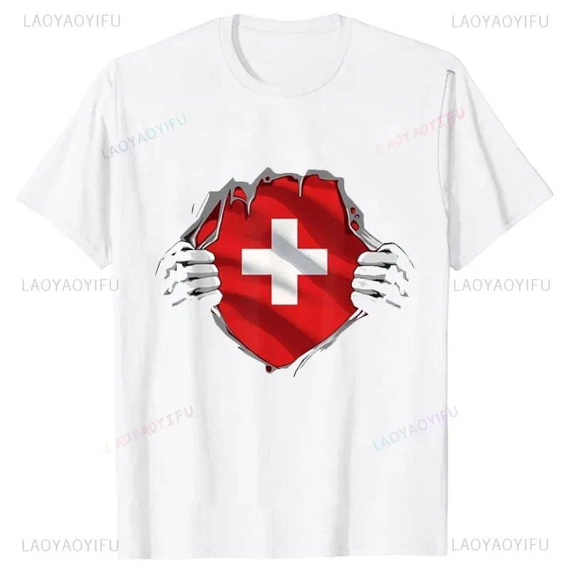 Super Swiss Proud Switzerland Flag T Shirts Man Short-Sleeve Fashion Hipster T Shirt Clothing Casual Summer Basic Loose Tee