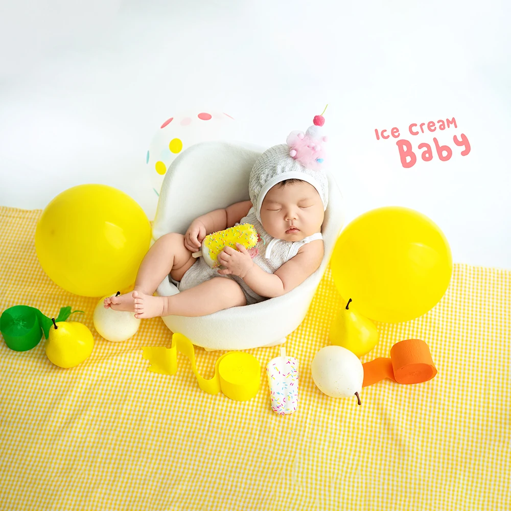 

Newborn Girls Clothes Soft Baby Bodysuit Hat Summer Theme Photography Outfit Ice Cream Pear Accessories Props Studio Photo Props