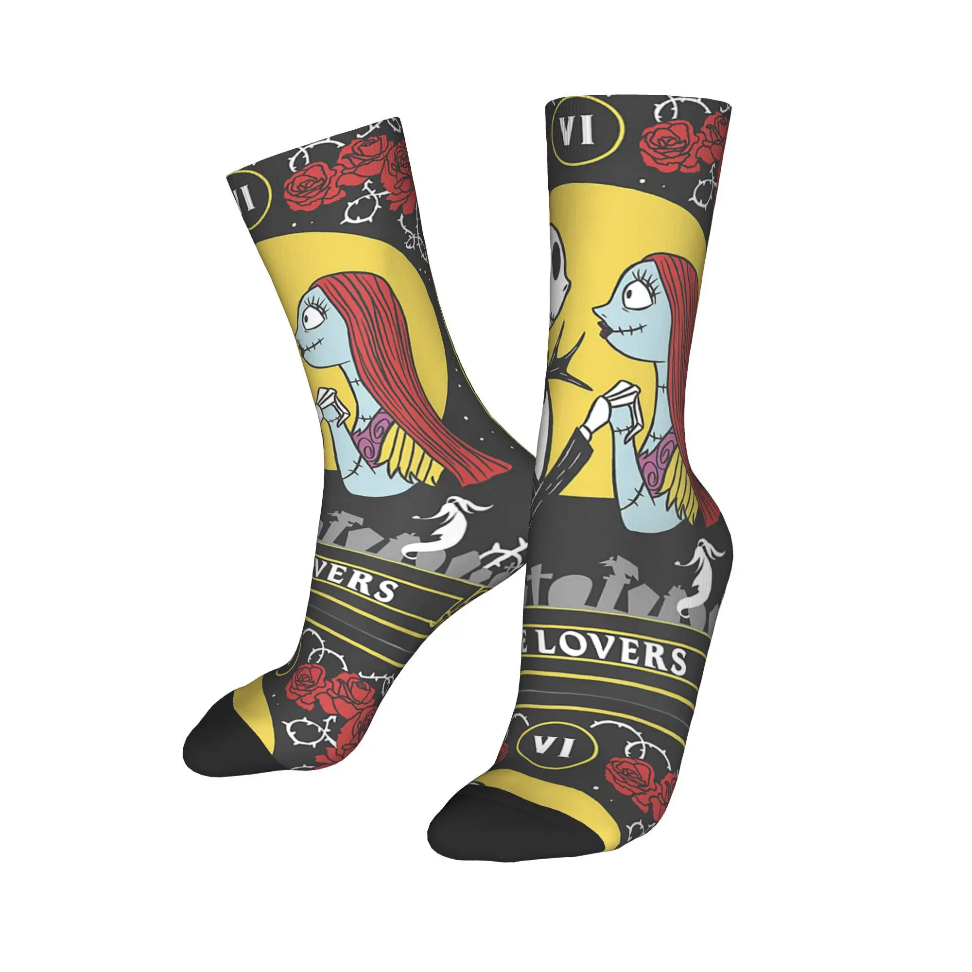 

Crazy Design Nightmare Before Christmas Football Socks Jack & Sally The Lovers Polyester Crew Socks for Women Men Non-slip