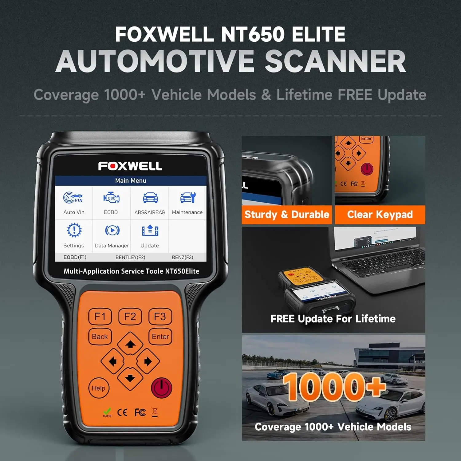 Foxwell NT650 Elite OBD2 Scanner Engine Code Reader ABS Airbag EPB Oil TPMS 26+ Reset OBD2 Diagnostic Tool Automotive Scanner