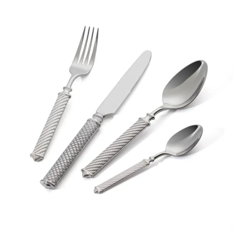

16-Piece Premium Silverware Set Roman Rope-Pattern Flatware Crafted in 18/10 Stainless Steel Elegant Silver Cutlery Set Service