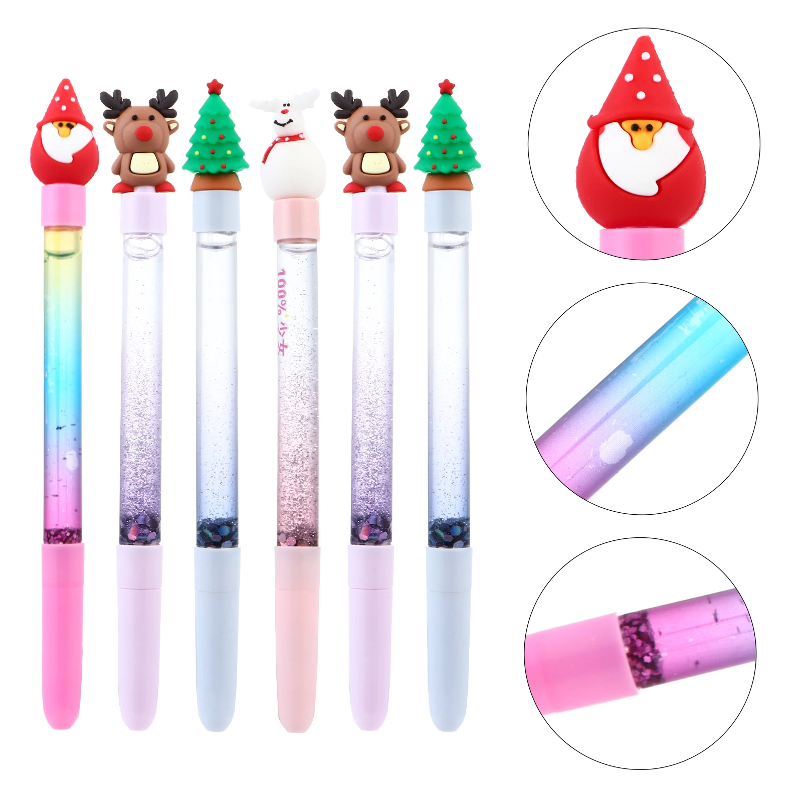 

6pcs Christmas Gel Pen Black Ink Pen Smooth Writing Plastic Comfortable Grip Festival Gift Design Xmas Theme Cartoon Gel