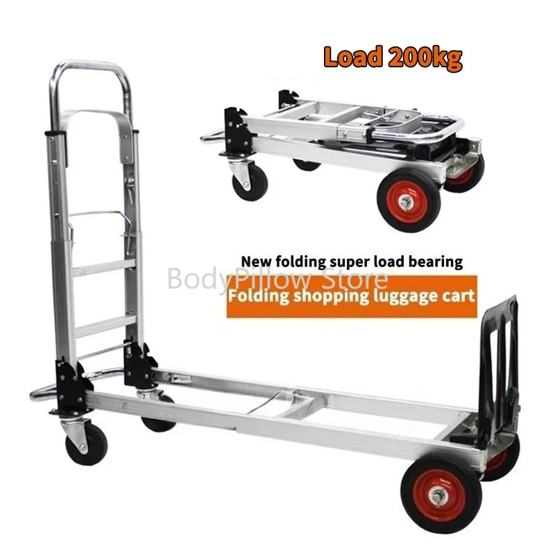 

Дорожная тележка, бытовая четырехколесная складная ручная тележка для покупок, алюминиевая сверхмощная тяга для багажа, планшетный инструмент для переработки грузов