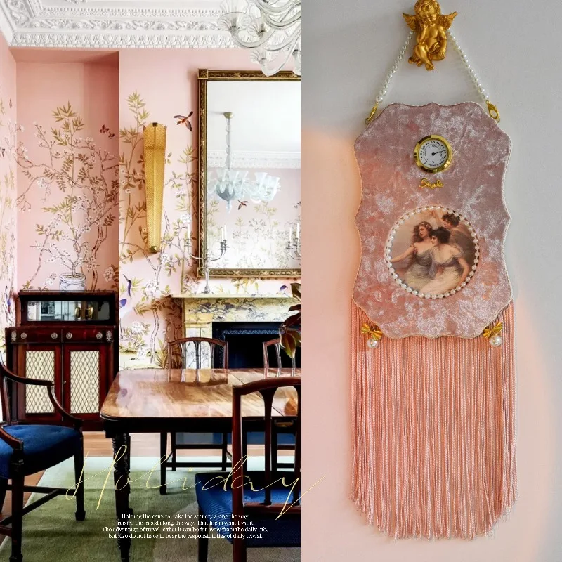 Supporting angel wall hanging original embedded humidity meter plus glass niche retro decorative painting European-style bedroom