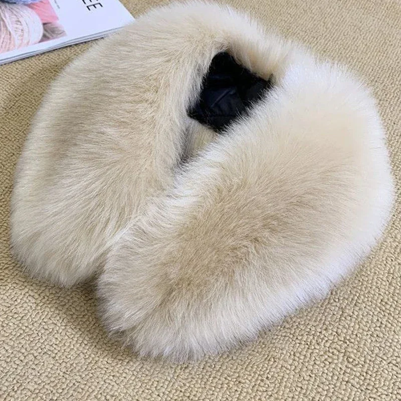Winter Faux Fox Fur Fur Collar Men Women Down Coat Fur Collar Scarf Concealed Buckle Design Easy To Wear Comfortable Keep Warm
