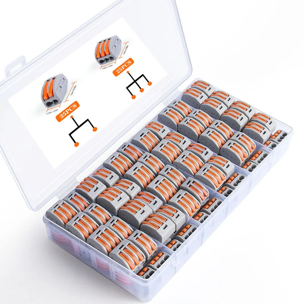 

60 шт., 2/3/4/5 портов, компактные электрические разъемы для быстрого сращивания, наводные клеммы для многожильных твердых и гибких проводов