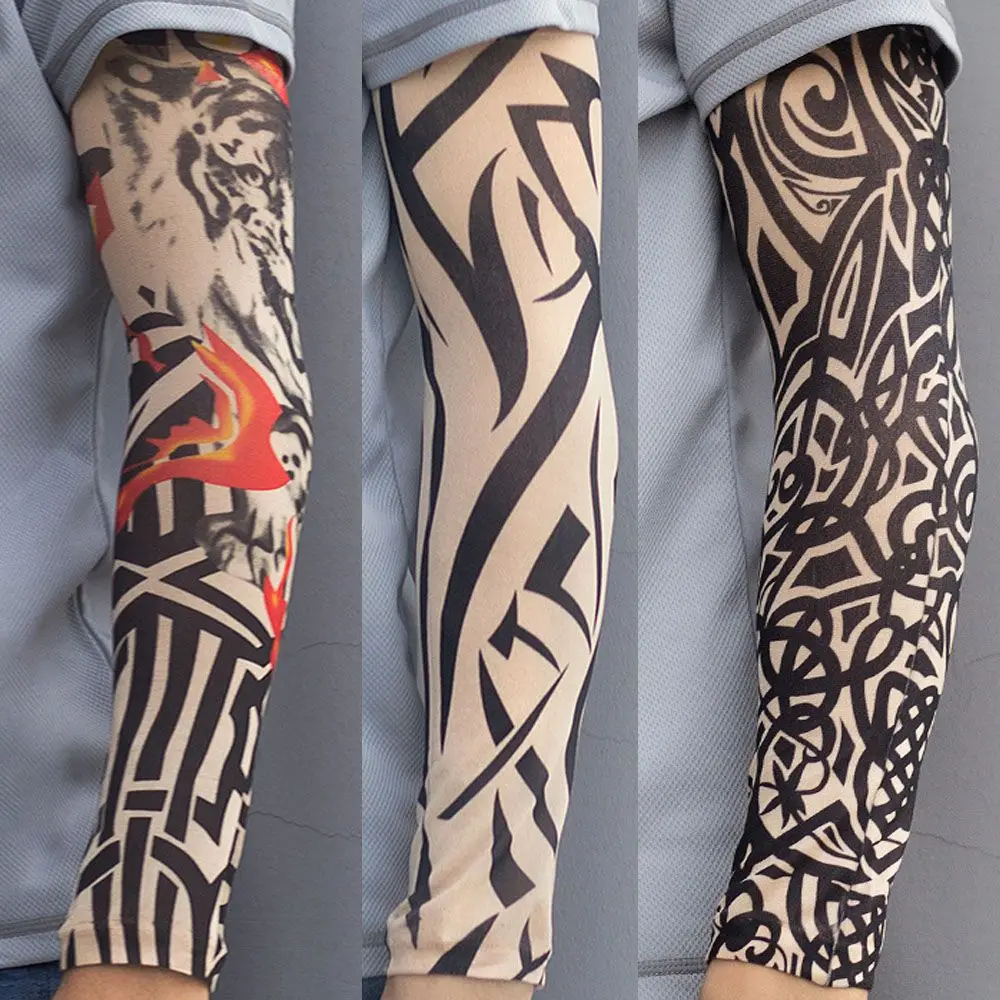 1Pcs New Flower Arm Tattoo Sleeves Seamless Outdoor Riding Sunscreen Arm Sleeves Sun Uv Protection Arm Warmers For Men Women