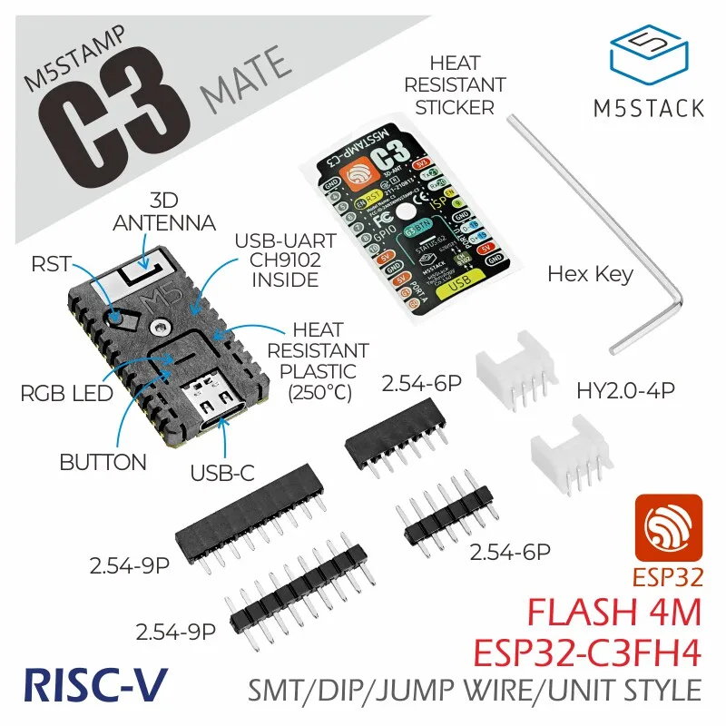 

Официальная плата разработки M5Stack Stamp C3 Mate ESP32-C3 с WiFi, Bluetooth и поддержкой IoT