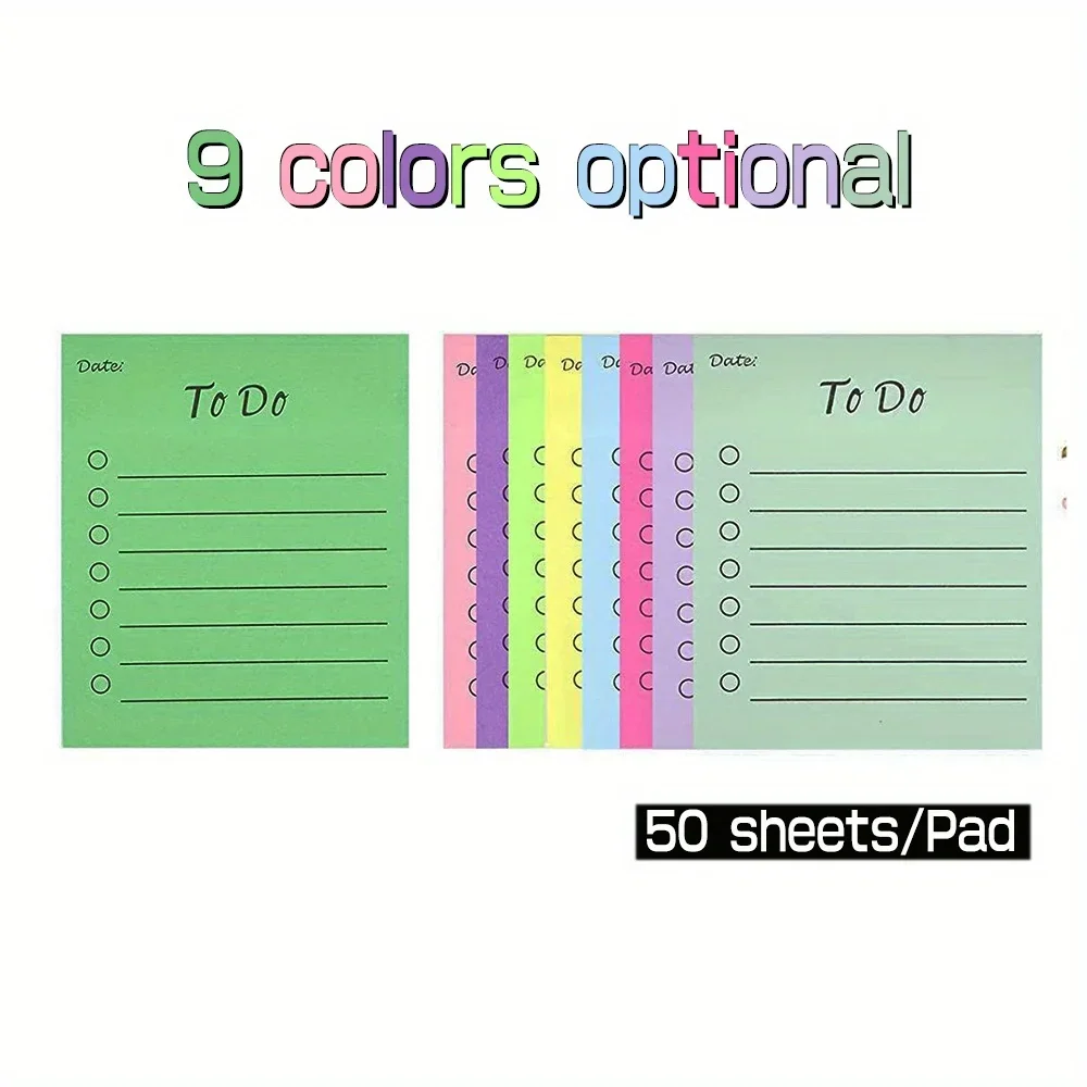 50 Sheets To Do List Sticky Notes 9 Colors Fluorescent Color Sticky Pads Memo Pad Sticky Notes Self-Sticky Note Pads Supplies