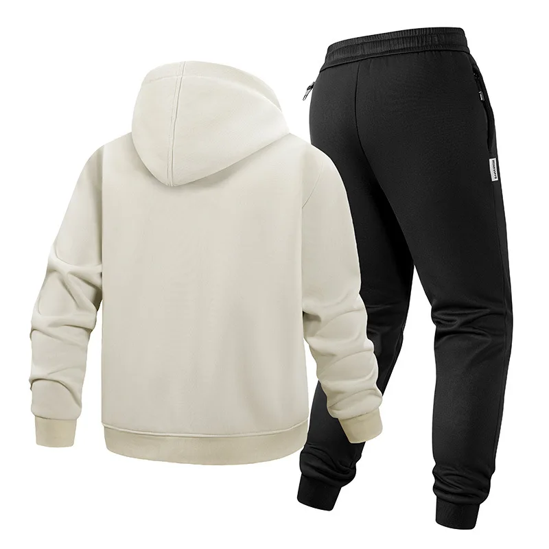 2025 الخريف والشتاء جديد سميكة الصوف قطعتين مجموعة مقنعين سترة صوف الضأن البلوز الرجال بدلة رياضية غير رسمية