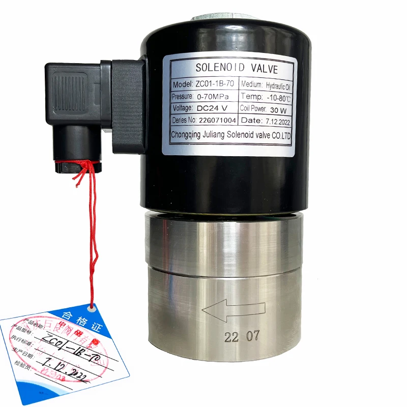 

700bar 70MPa 2 way high pressure solenoid valve Hydraulic oil 1/4 3/8 24V Orifice 1mm SS304 DN1 normally close 200°C