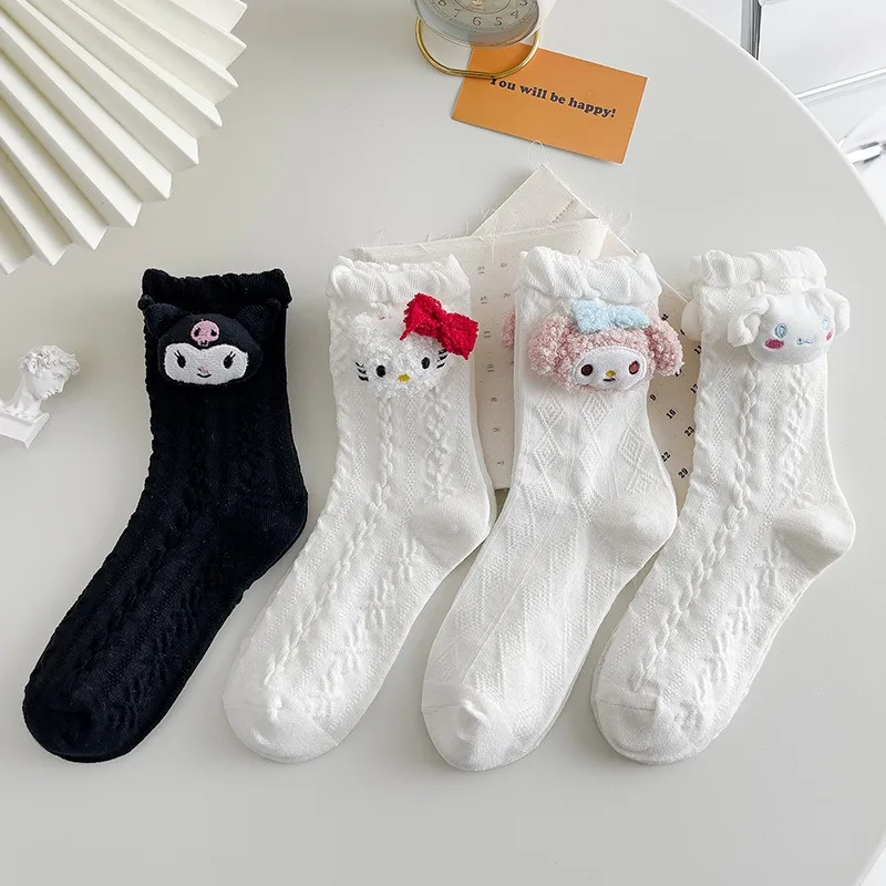 Sanrio Hello Kitty My Melody Kuromi Kawaii Cartoon Couple Cotton Socks Cute Japanese JK Medium Stockings