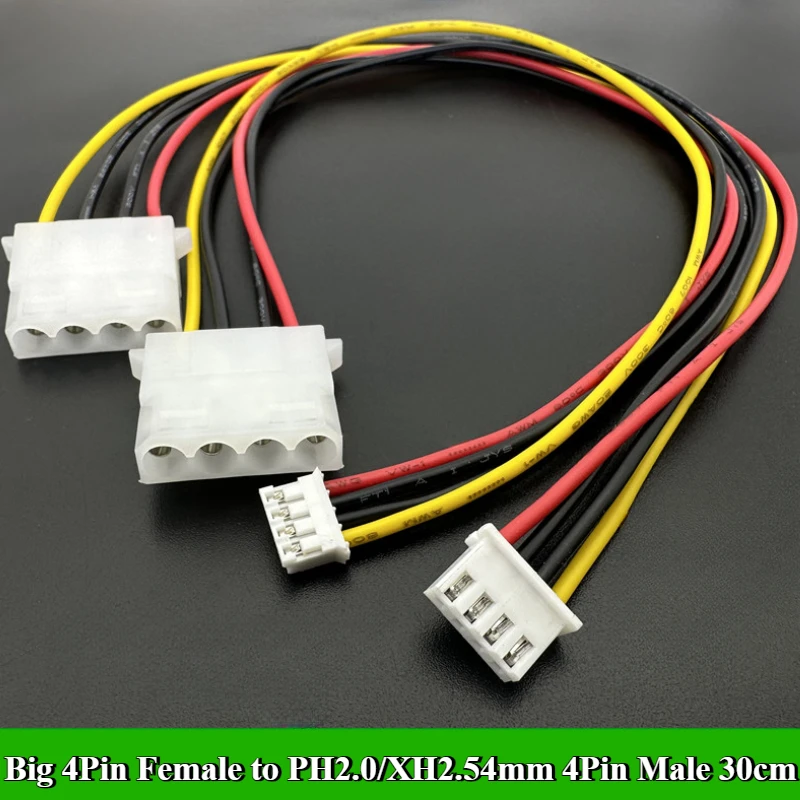 

1/3/5/10Pcs/lot Big 4Pin Female to PH2.0/XH2.54mm 4Pin Male Computer Power Supply Cable 30cm Floppy Drive Adapter Connector Cord