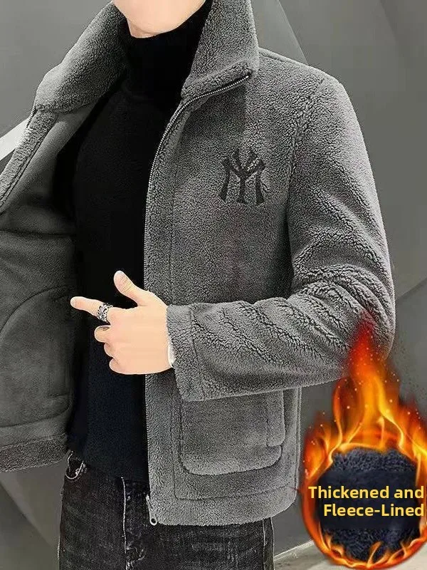 

Мужская осенне-зимняя бархатная куртка из ягненка Thiened Fce с воротником-стойкой, хлопковая спортивная одежда, длинное пальто све для среднего возраста...