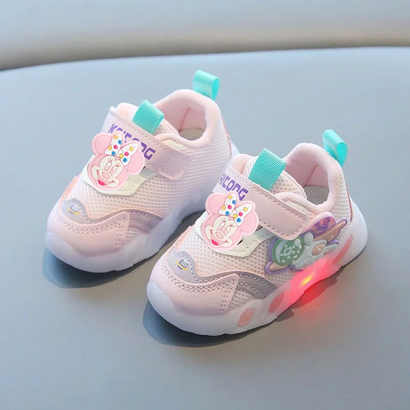 

Первые ходунки с Микки Маусом, весна-осень, новые кроссовки с подсветкой для девочек, кроссовки Disney Mesh, летняя обувь для мальчиков и малышей, детская повседневная обувь для малышей