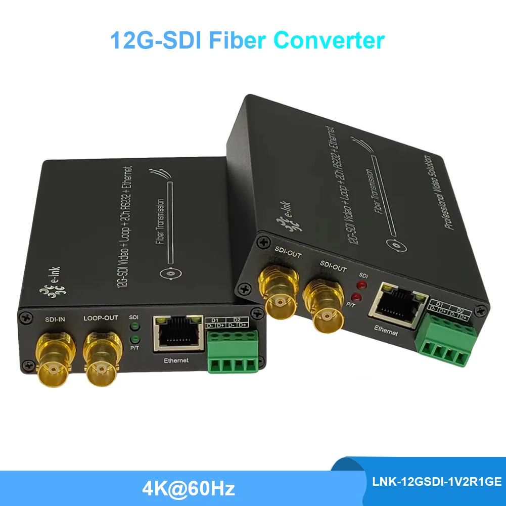 

12G-SDI Fiber Converter with 10/100/1000M Ethernet, 2Ch RS485 Tally and Loop Output, Supports 4K*2K, Over Fiber Extender 20km FC
