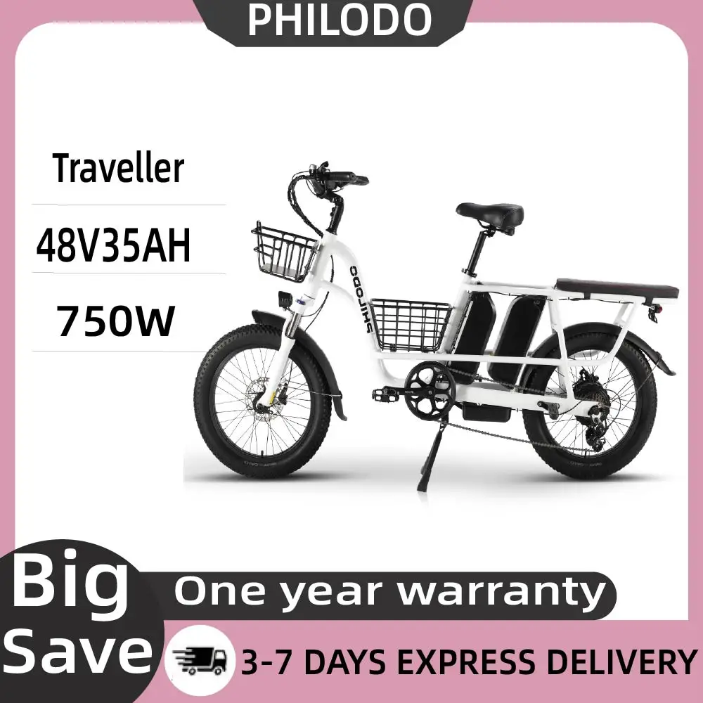 PHILODO Traveller Erwachsenen-Elektrofahrrad 48V35AH Doppelbatterie 20*3 Zoll Fette Reifen Elektrofahrrad Allterrain-Erwachsenen-E-Bike