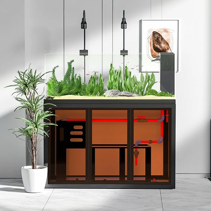 النمط الصناعي مفتوح الرؤية Aquascape حوض السمك الجانب تجاوز حوض تصفية خزان منخفض صيانة نهر تيار البيئي للأسماك