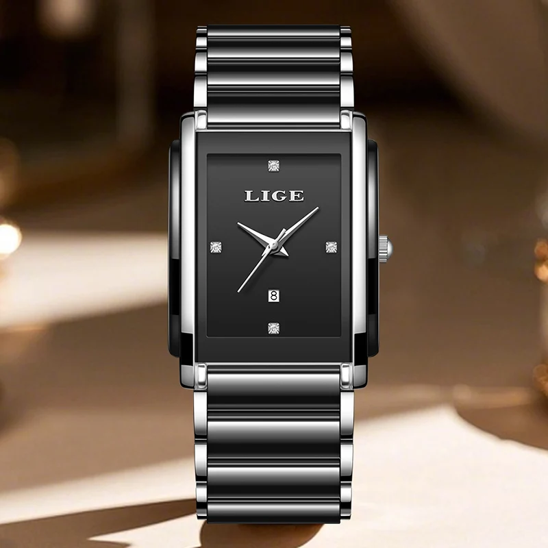 ساعات يد نسائية فاخرة جديدة من LIGE ساعات يد كوارتز سيراميك أنيقة مقاومة للماء هدية عصرية للسيدات ساعة Relojs Mujer + صندوق