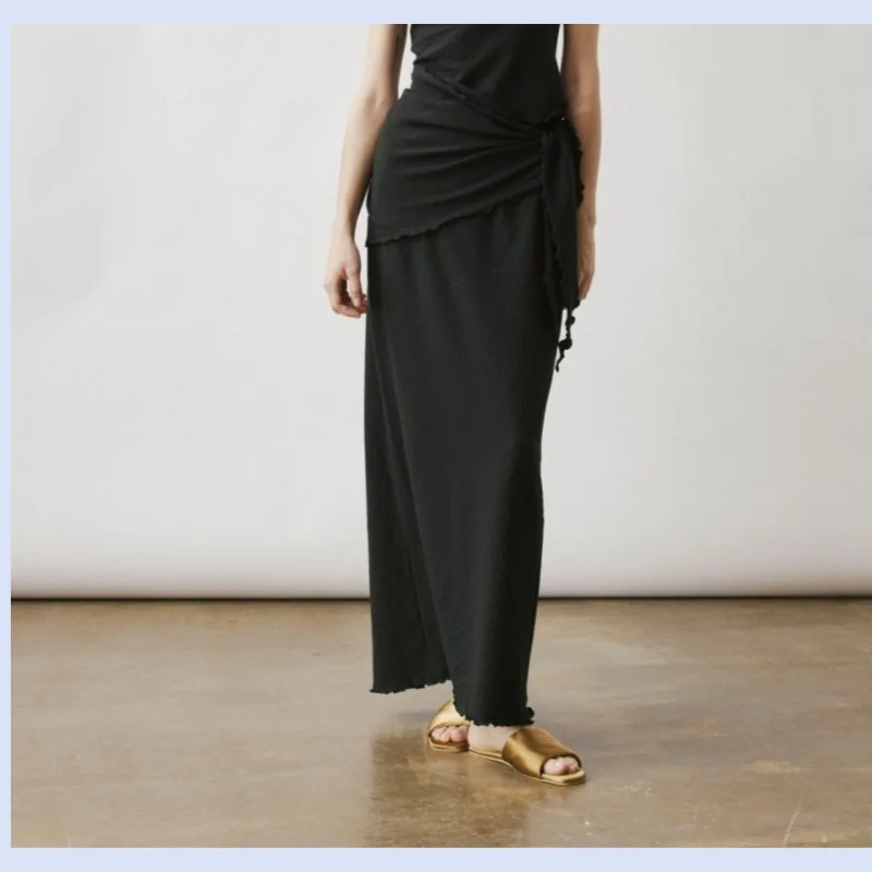 New Wave Edge Waffle Knitted Wrap High Waist Long Skirt for Spring/Summer 26