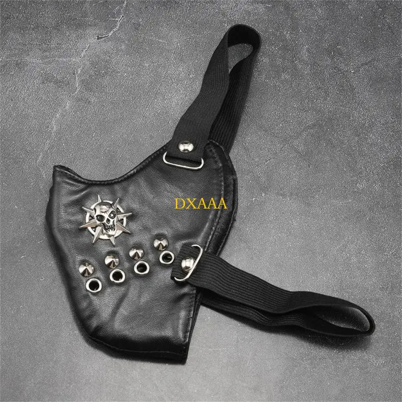 DXAA Rivet Spikes Leather Mask Cosplay Mask Motorcycle Biker Half Face Mask Anti Dust Sports Mask Masquerades Mask Women Men