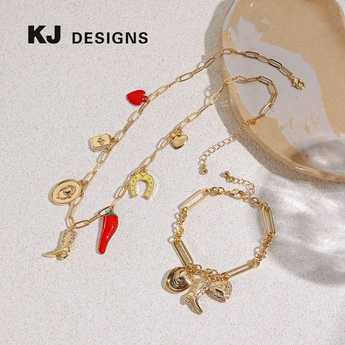 Kenjie Western Denim Fashion Necklace Bracelet French Court Pepper Love Pearl Necklace Niche Design
