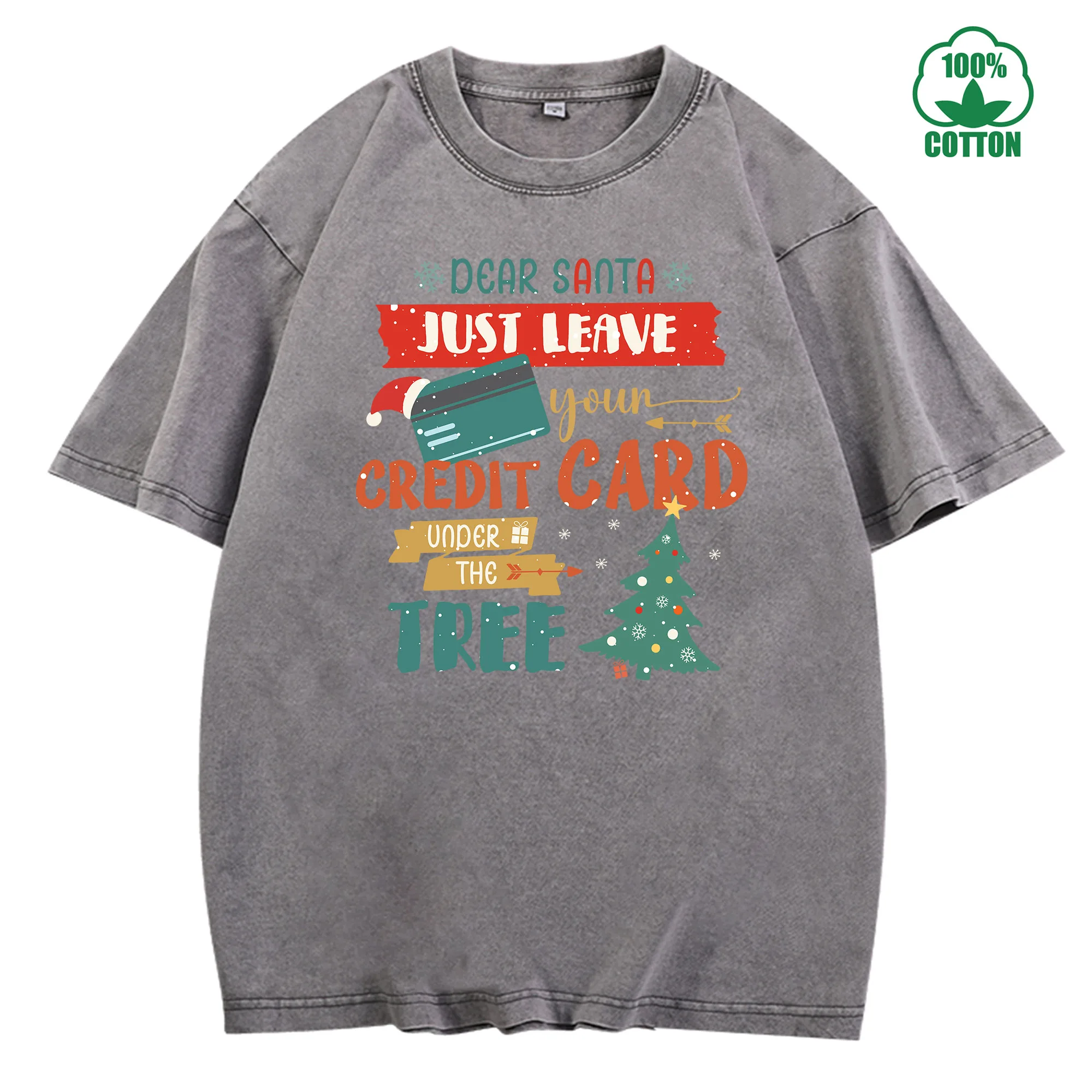 تي شيرت كلاسيكي مطبوع عليه عيد الميلاد 230 جرام 100% قطن مريح كبير الحجم ملابس الشارع للجنسين