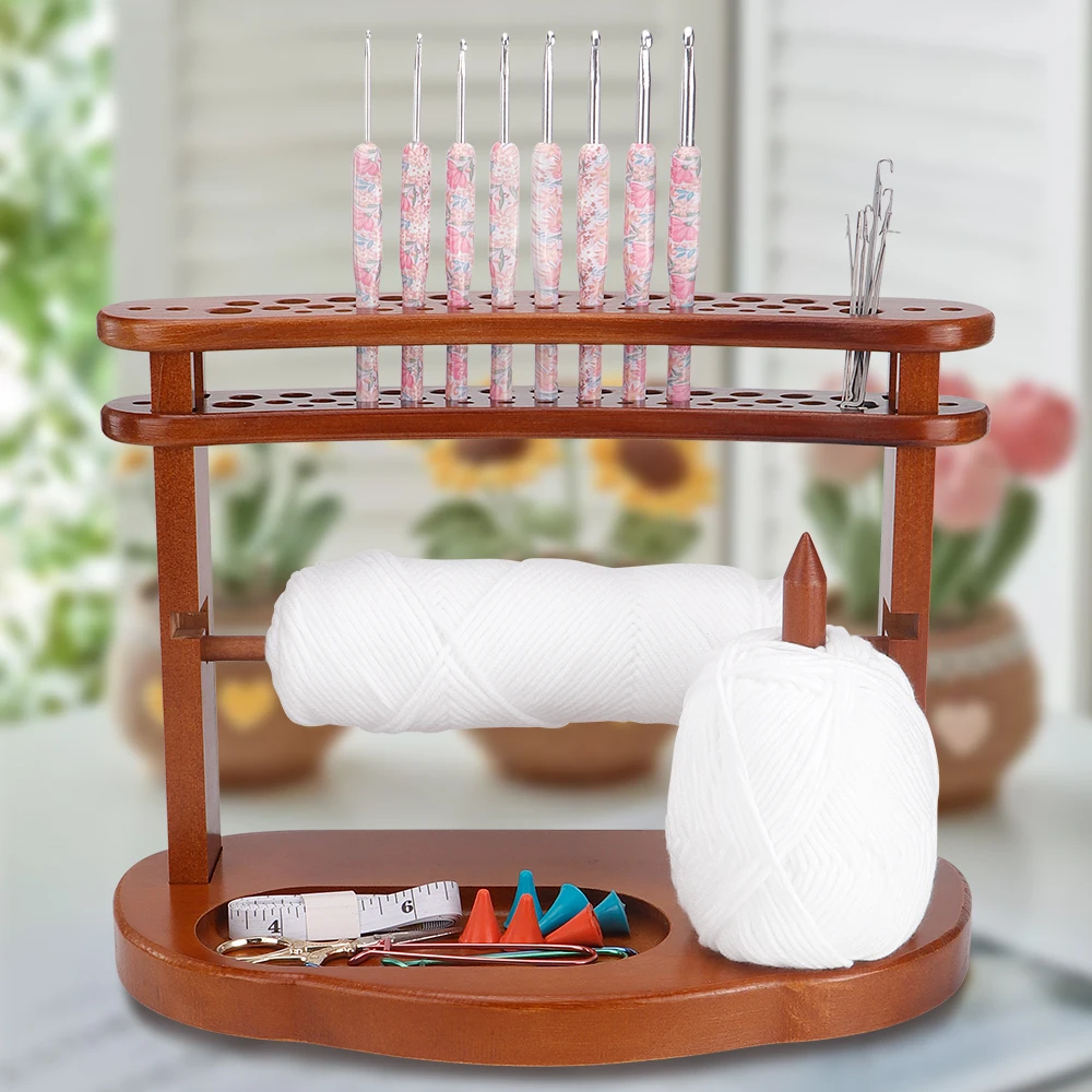 

1Pcs Wooden Yarn Holder, Desktop Retro Style Storage Rack for Knitting & Crochet DIY Handicraft Products, Mother's Day Gift