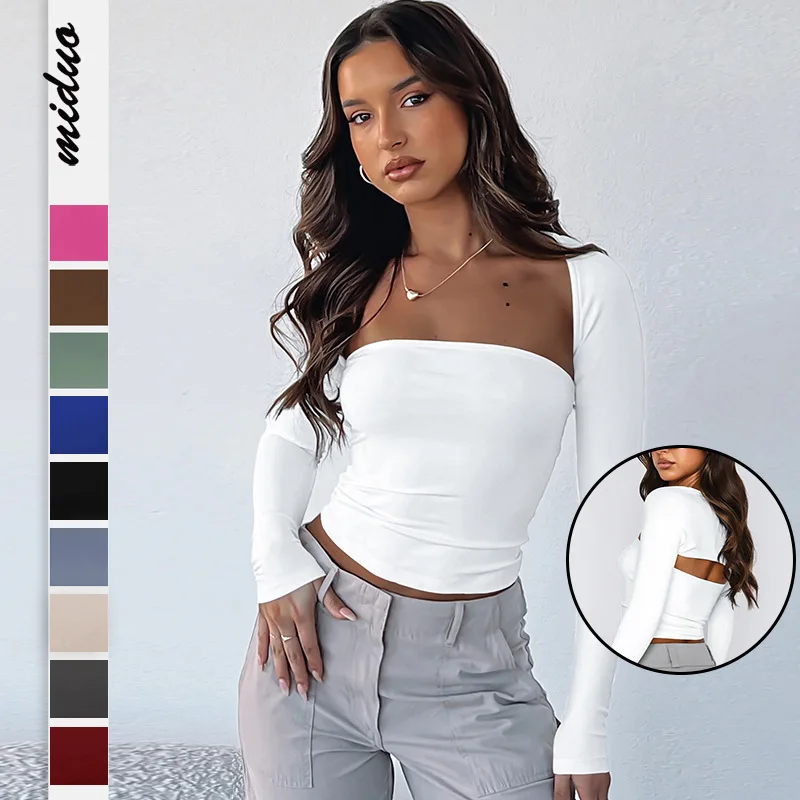 Y2K fashion new women's summer sexy strapless waist T-shirt long sleeved tight cover two-piece set women's BM top