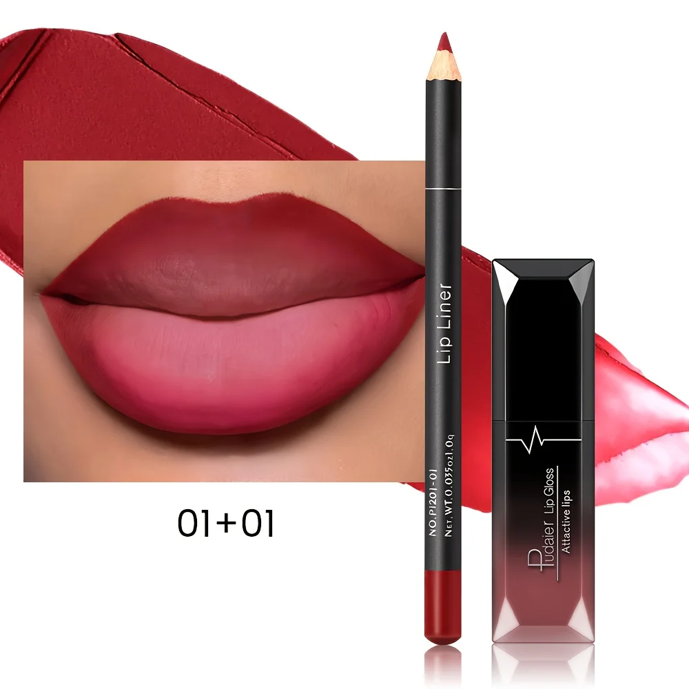 1Set Mattes Lipgloss- und Lipliner-Stiftset – wasserfeste, langanhaltende Färbung, die ideale Wahl für einen perfekten Make-up-Look