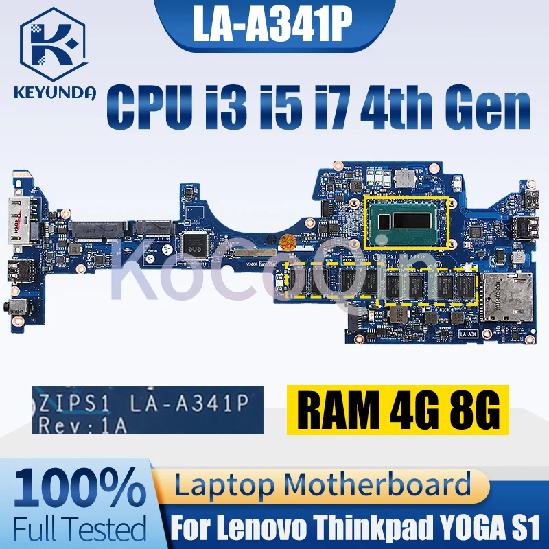 For Lenovo Thinkpad YOGA S1 Notebook Mainboard LA-A341P 04X5232 00HT127 04X5233 i3 i5 i7 4th Gen RAM 4/8G Laptop Motherboard