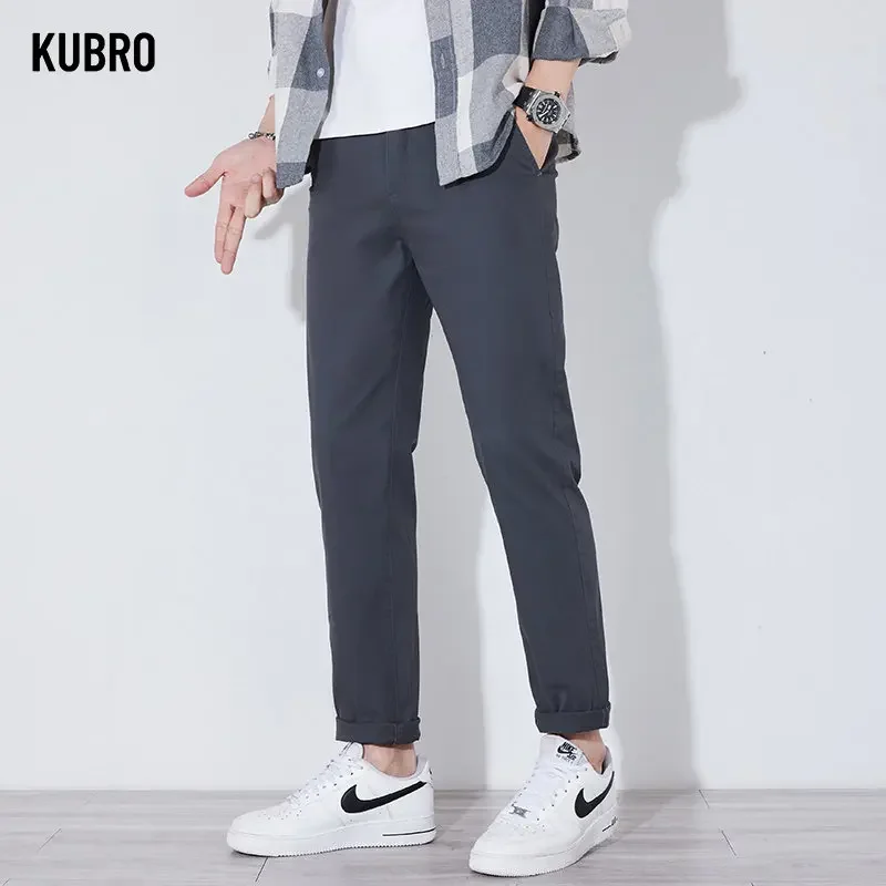 KUBRO Light Business Pants Summer New Cotton Casual Elastic Waist Trousers Home Lightweight Man Chic Appliques Drawstring Orange