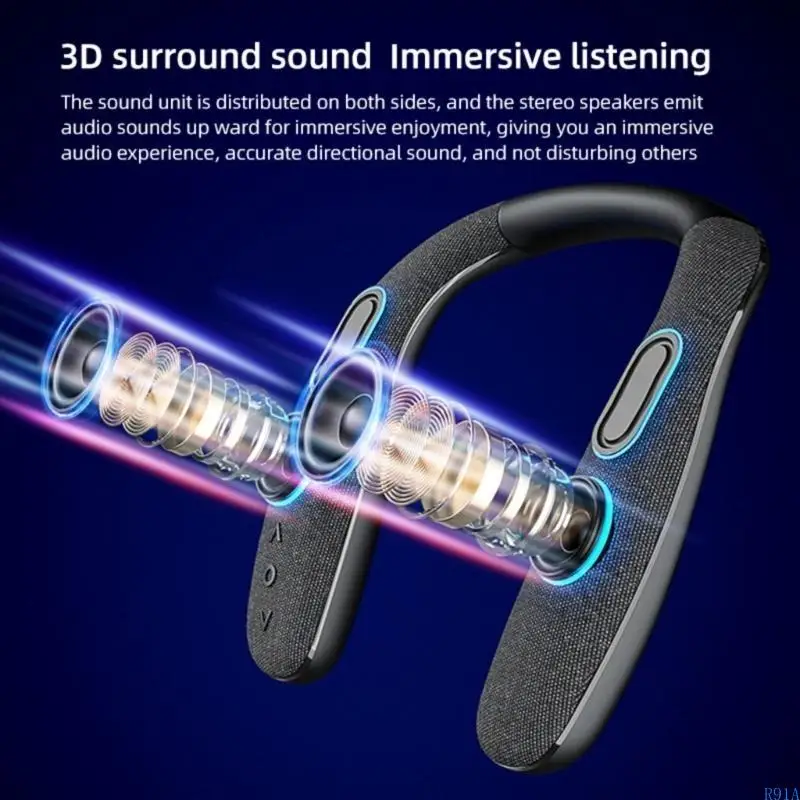R91a-Clueooth-совместимый беспроводной динамик шеи 3D стереоэры звучит низкая задержка для игрового телевидения
