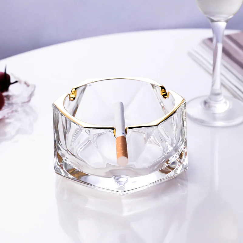 

Elegant Gold Trim Glass Ashtray for Living Room Bedroom Home Decor