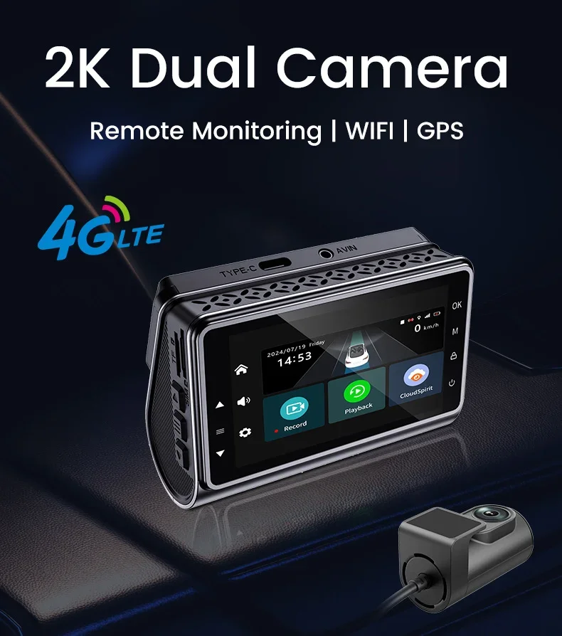 3 Inch 2K 4G GPS Dashcam with Wifi Supports CMSV6 Live Streaming Phone Connection for 4G Car DVR Recorder for Black Box Use