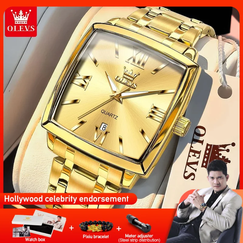 

OLEVS 2969 Mens Watch Business Original Brand Waterproof Luminous Quartz Watch Large Dial Automatic Date Square Watch With Box