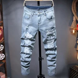 Men's Ripped Jeans Autumn Designer Slim Fit Black Blue Denim Pants Male Jeans Distressed Destroyed Trousers
