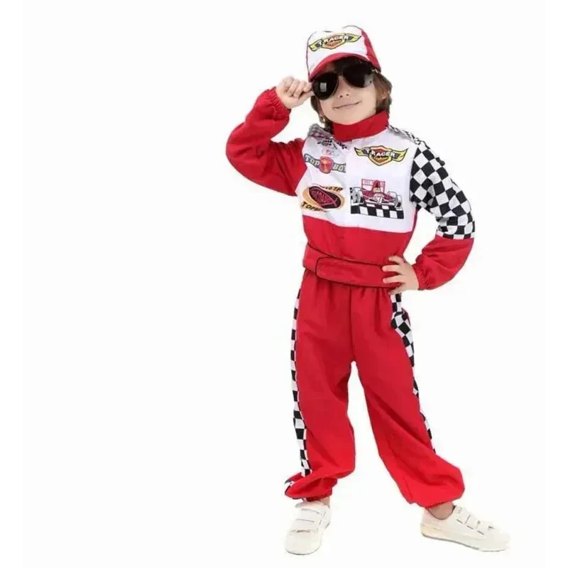 e,4;v'6\k/Kids Boys Halloween Racer Cosplay Red Race Car Uniform Children`s Racing Driver Costume Fancy Dress M5;g'8.n/3\ - view 2