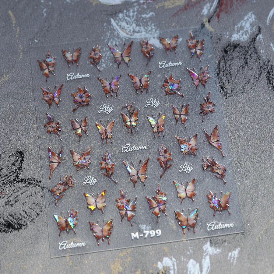 Jelly Butterfly 5D Nail Art Stickers Colourful Insect Animals Charming Sparkling Delicate Soft Relief Adhesive Manicure Decals