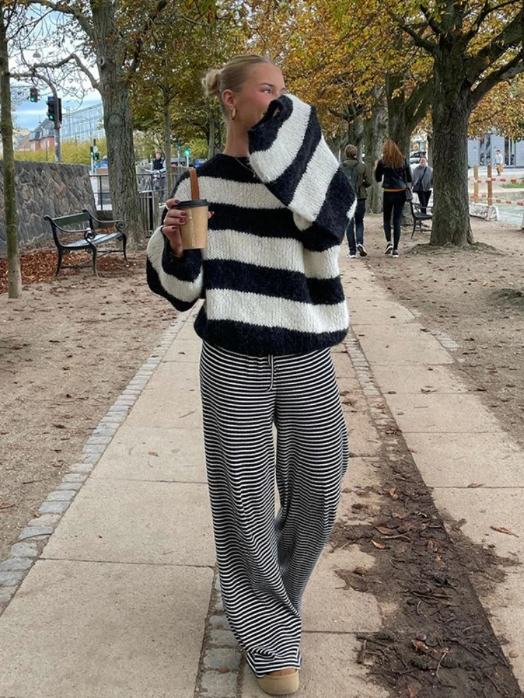 

Женские полосатые брюки с низкой талией в стиле Харадзюку, лето 202, повседневная уличная одежда, эстетические широкие брюки с принтом Y2K, мешковатые прямые брюки