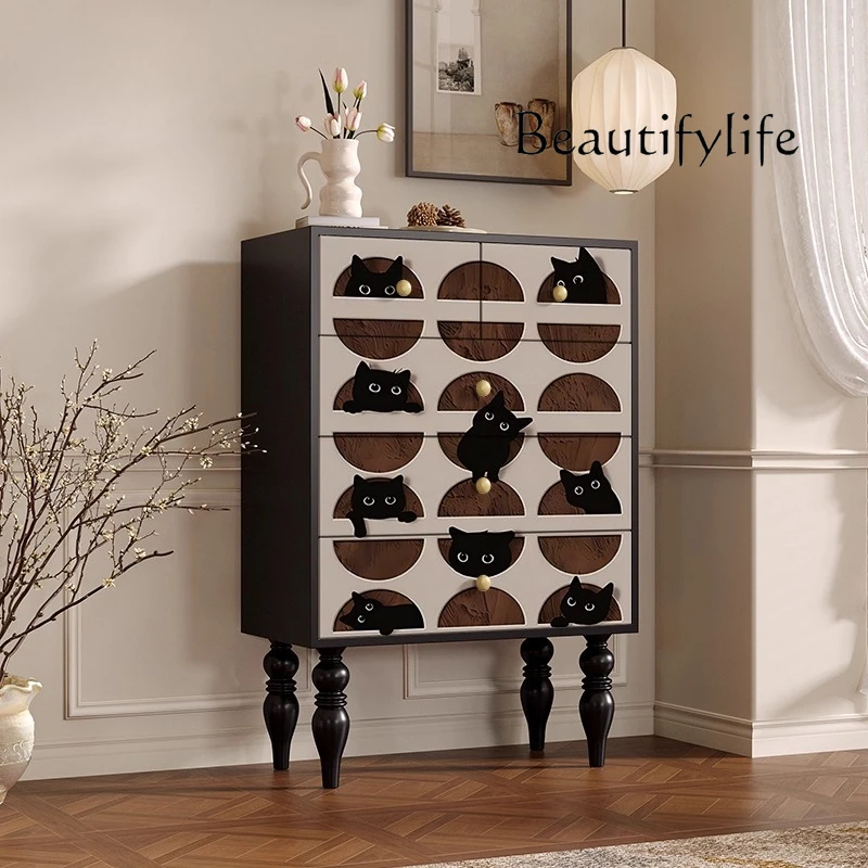 

Modern simple solid wood living room storage chest bedroom bedside cabinet light luxury household cabinet