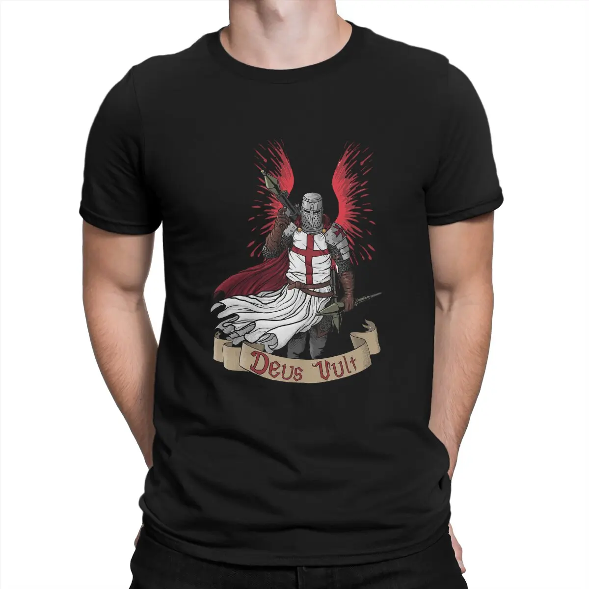 Men's T-Shirts Deus Vult Unique Pure Cotton Tee Shirt Short Sleeve Winged Hussar T Shirts Crew Neck Clothes Gift Idea